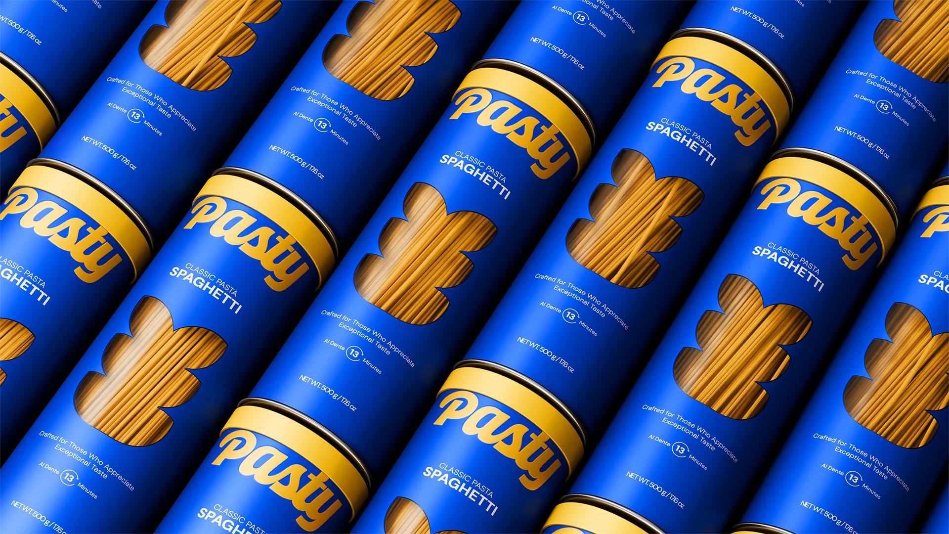 PASTY campaign visual using the blue-and-gold identity system